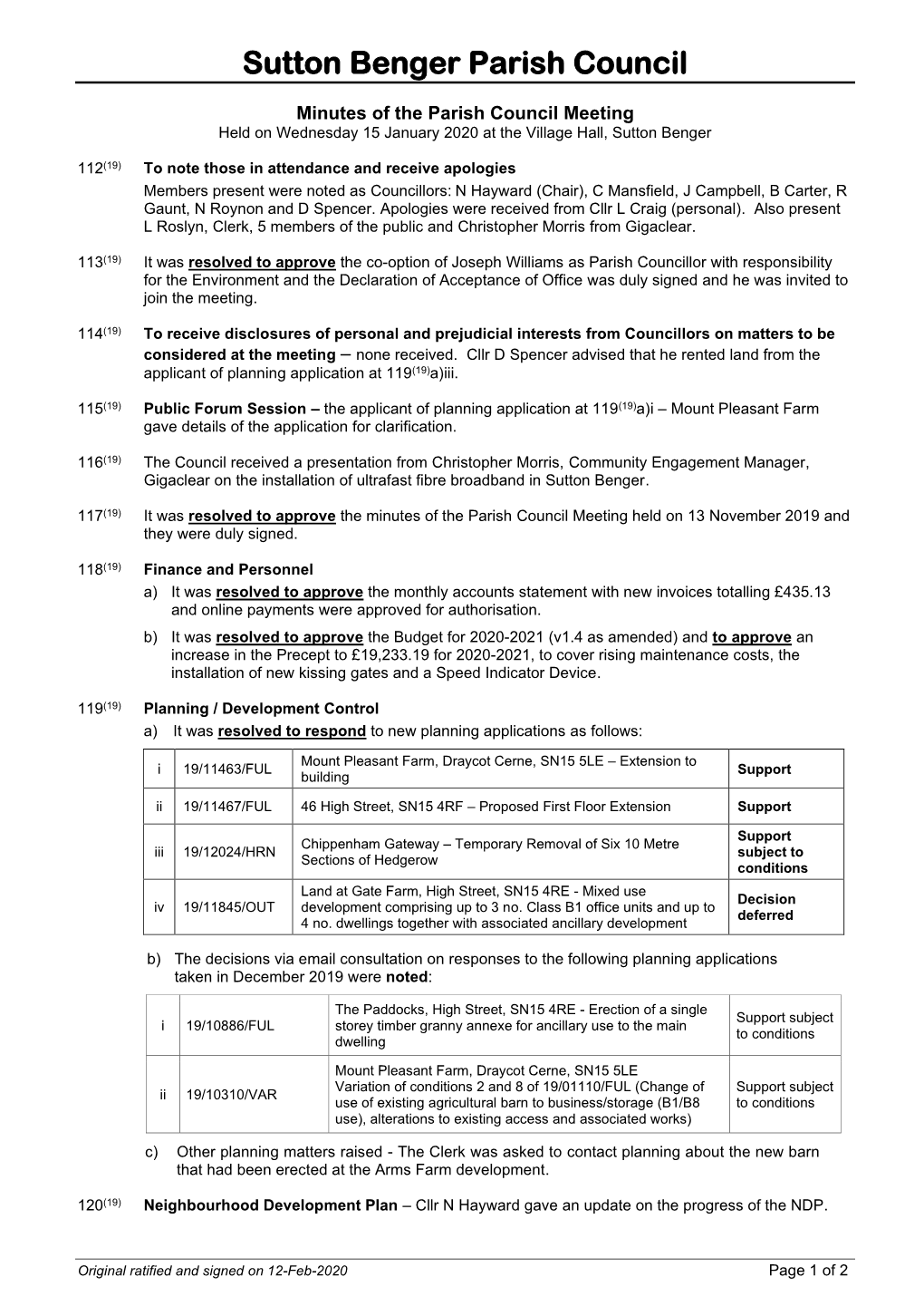 Sutton Benger Parish Council