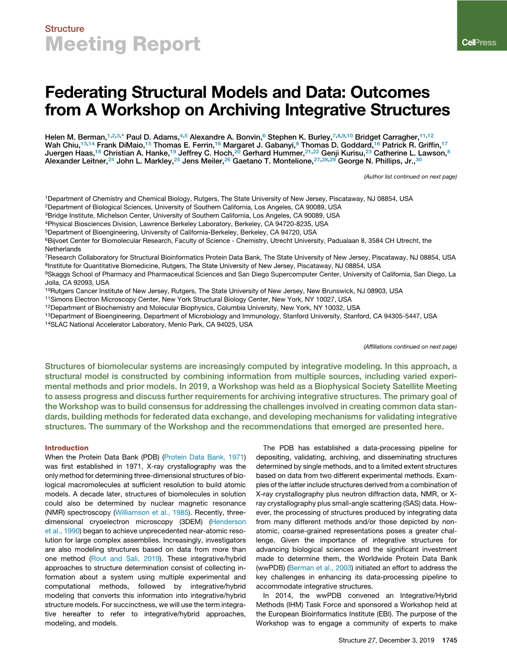 Outcomes from a Workshop on Archiving Integrative Structures