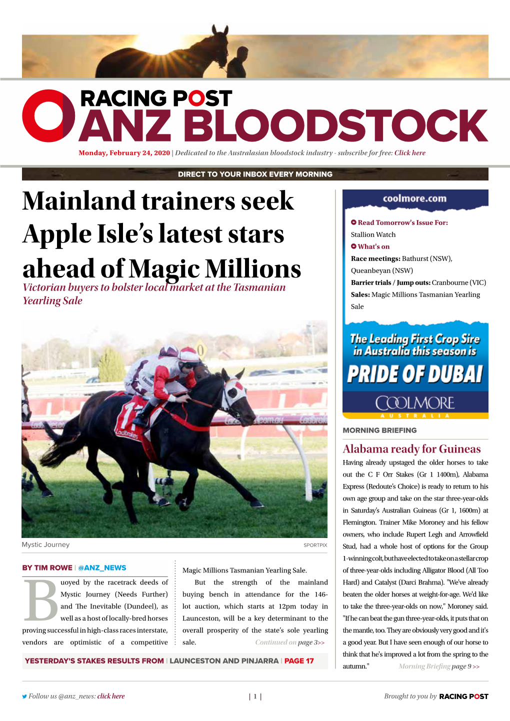 Mainland Trainers Seek Apple Isle's Latest Stars Ahead of Magic Millions