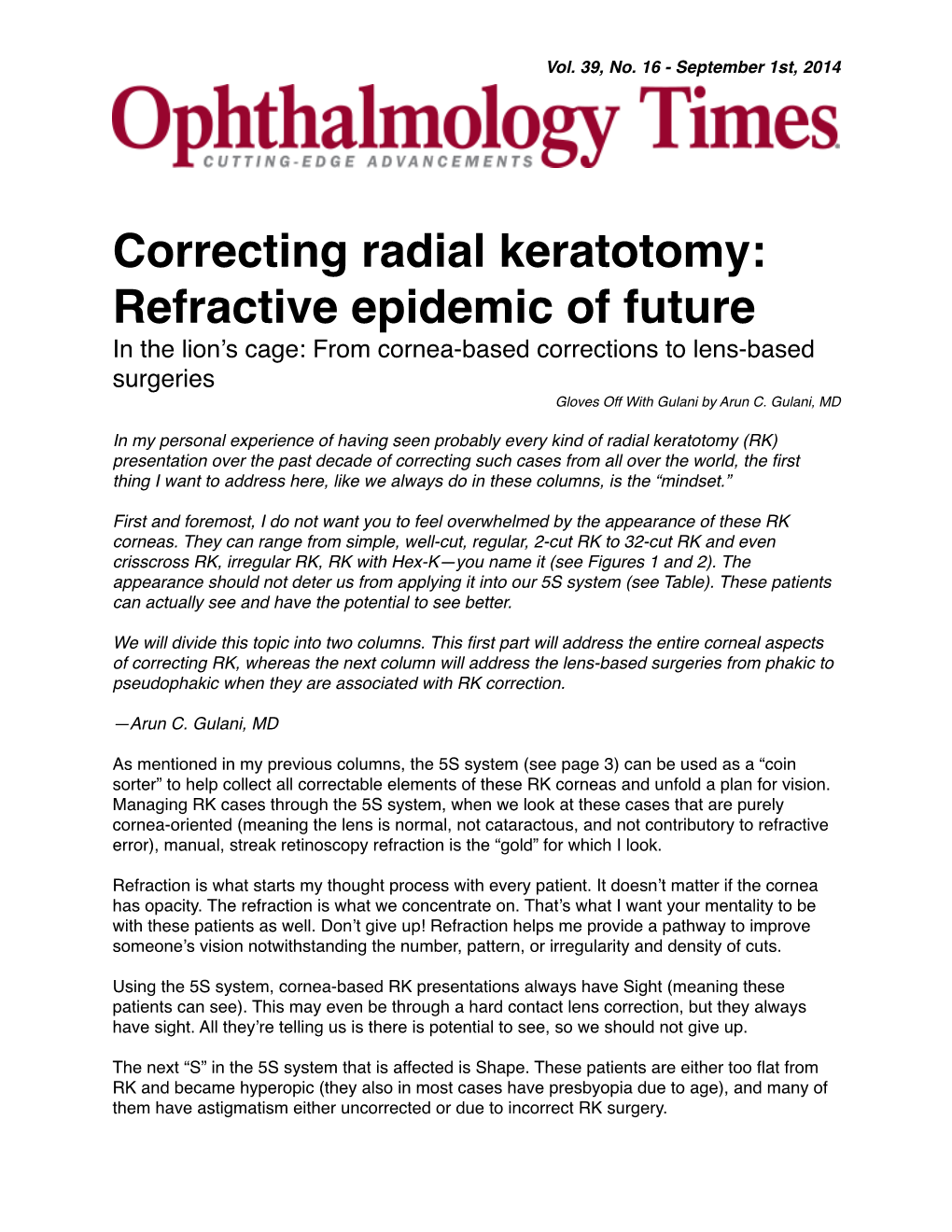 Correcting Radial Keratotomy- Refractive Epidemic of Future