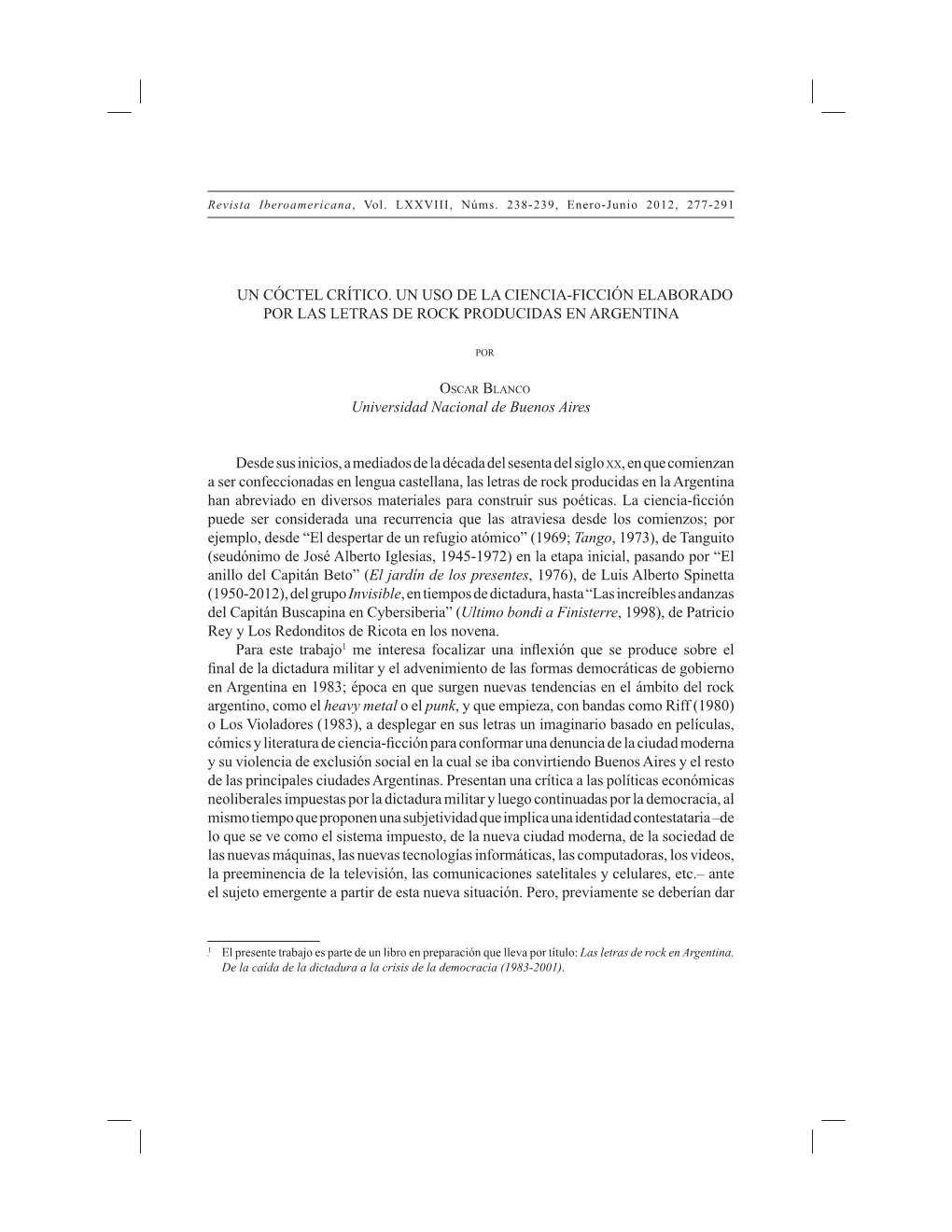 Un Cóctel Crítico. Un Uso De La Ciencia-Ficción Elaborado Por Las Letras De Rock Producidas En Argentina