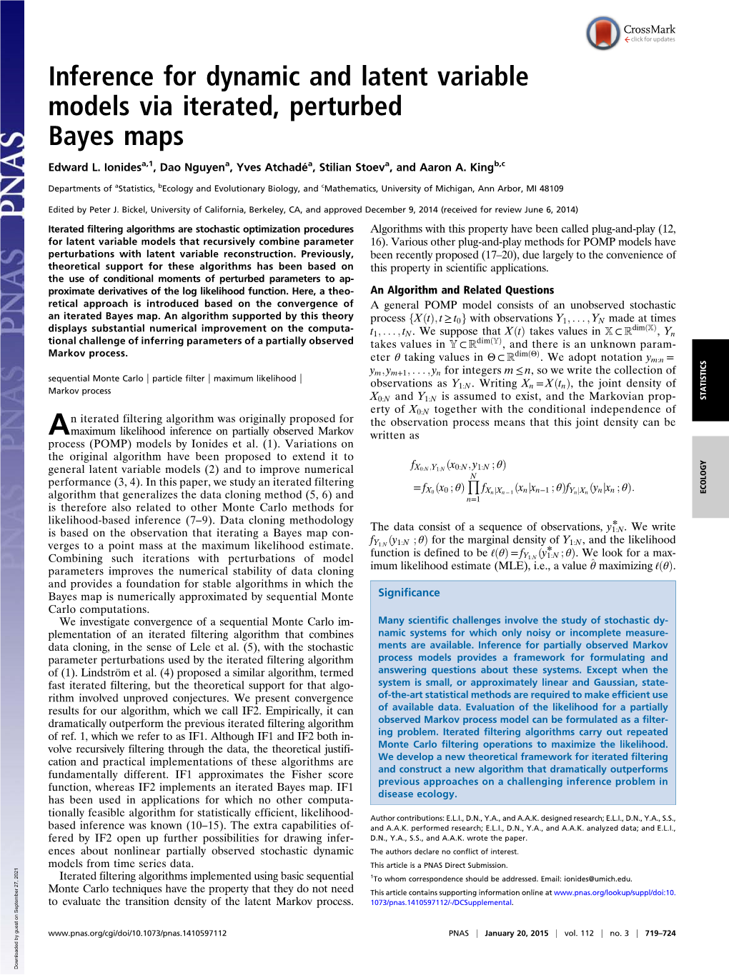 Inference for Dynamic and Latent Variable Models Via Iterated, Perturbed Bayes Maps