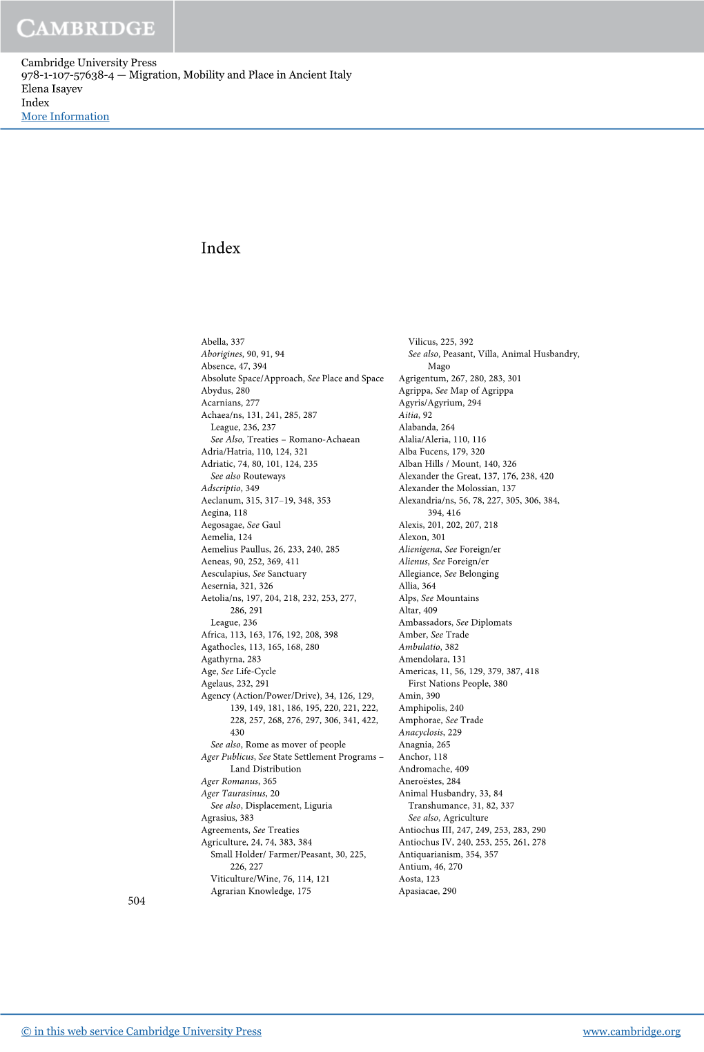 Cambridge University Press 978-1-107-57638-4 — Migration, Mobility and Place in Ancient Italy Elena Isayev Index More Information