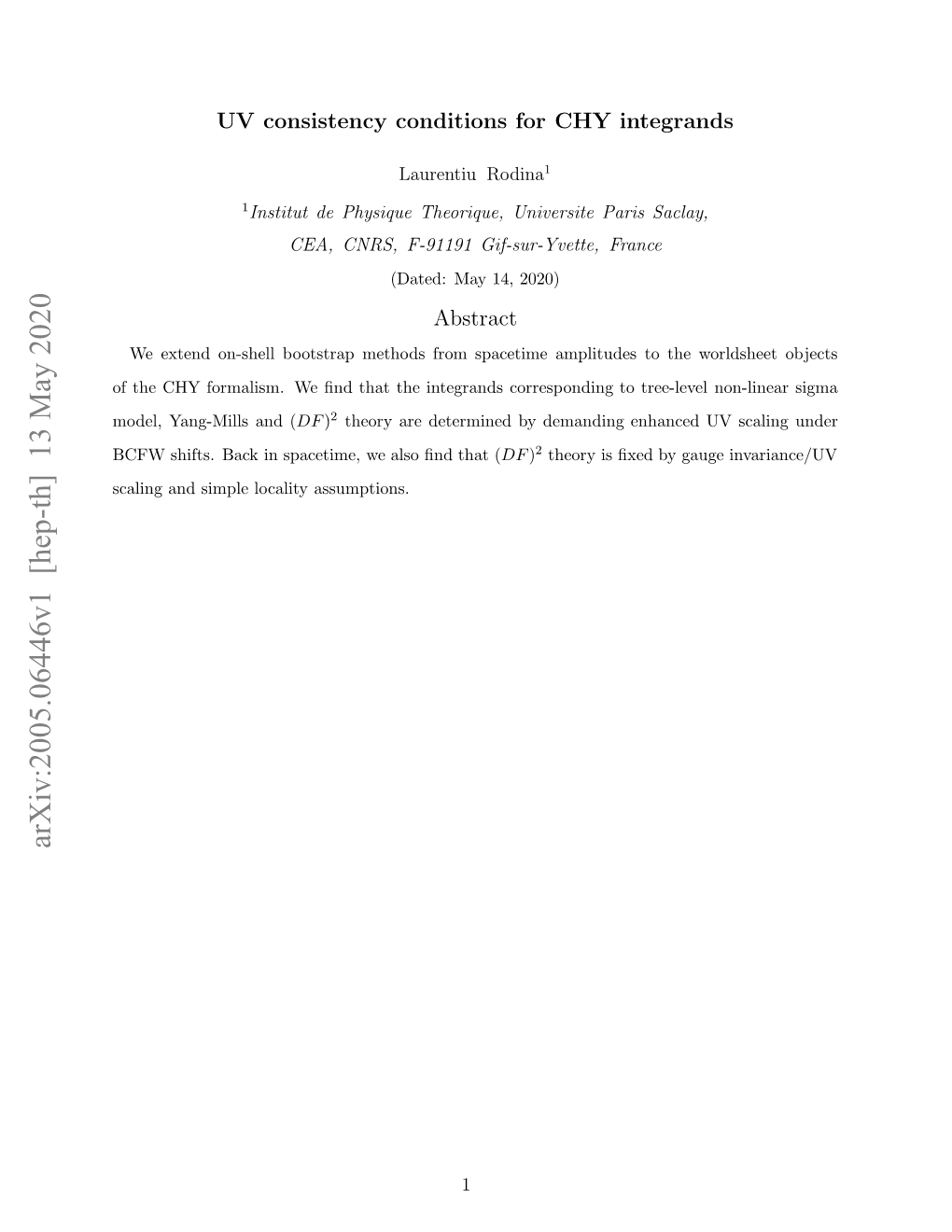 Arxiv:2005.06446V1 [Hep-Th] 13 May 2020 Cln N Ipelclt Assumptions