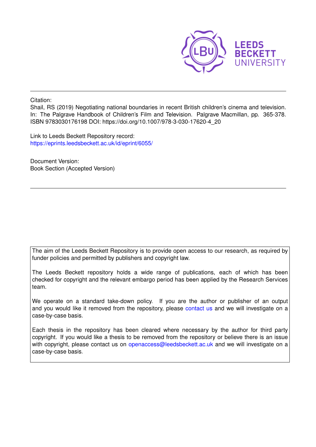 Negotiating National Boundaries in Recent British Children's Cinema and Television. In