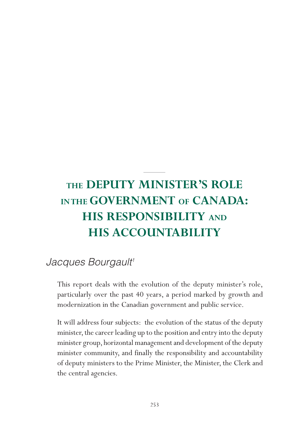 The Deputy Minister's Role in the Government of Canada