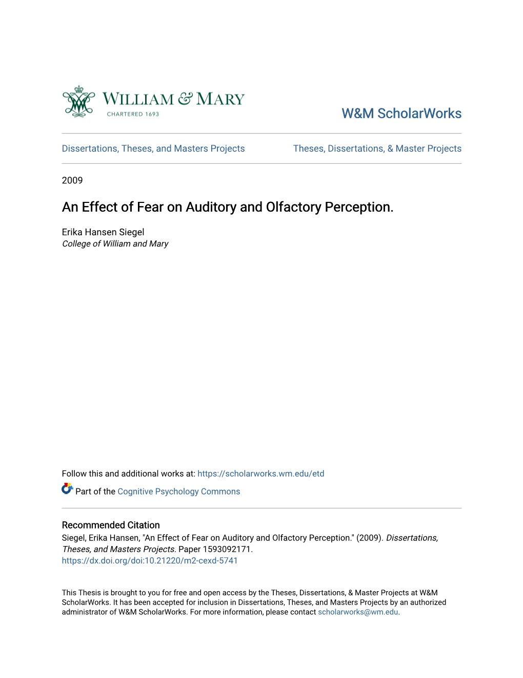 An Effect of Fear on Auditory and Olfactory Perception