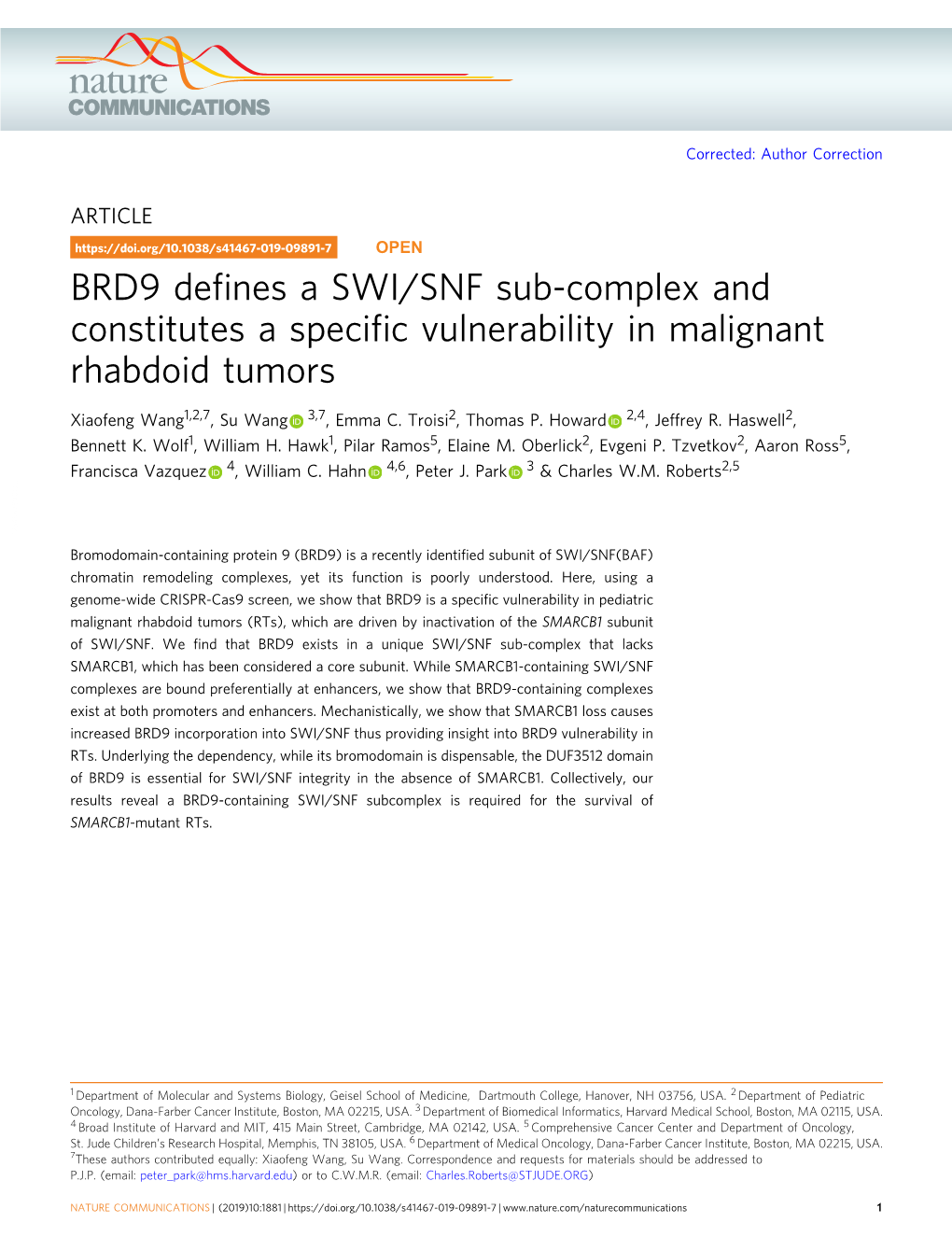 BRD9 Defines a SWI/SNF Sub-Complex And