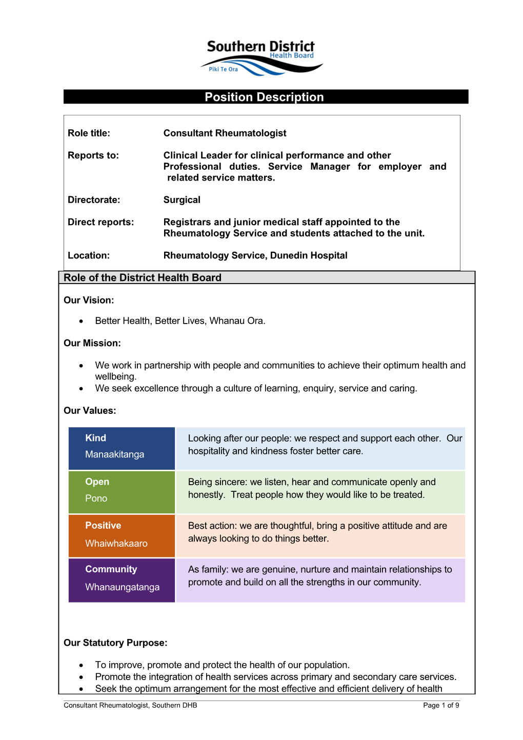 Role Title: Consultant Rheumatologist