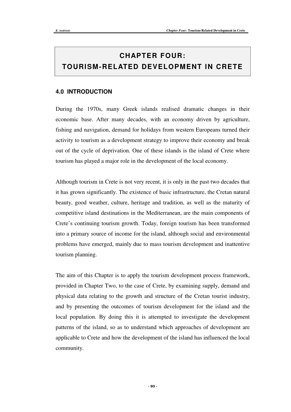 Chapter Four: Tourism-Related Development in Crete