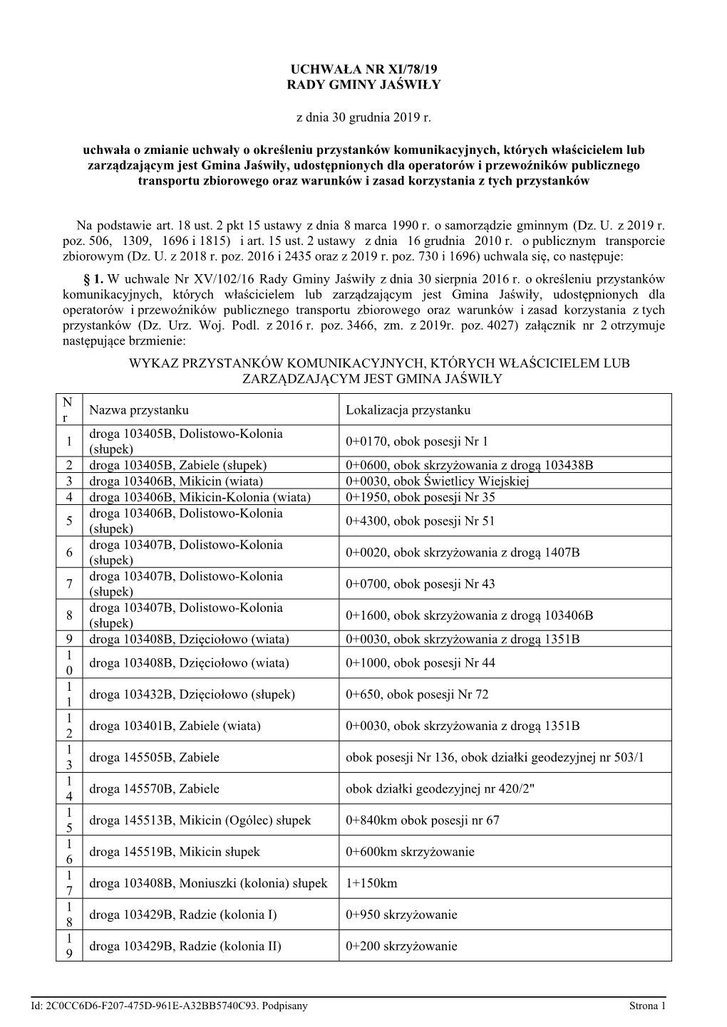 Uchwala Nr XI/78/19 Z Dnia 30 Grudnia 2019 R