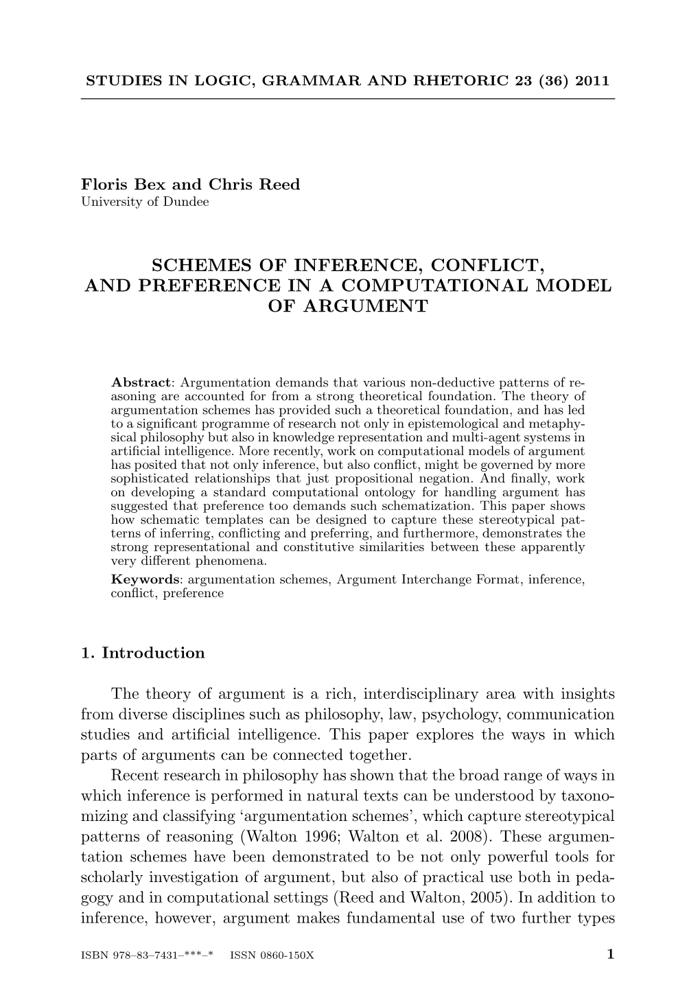Schemes of Inference, Conflict, and Preference in a Computational Model of Argument