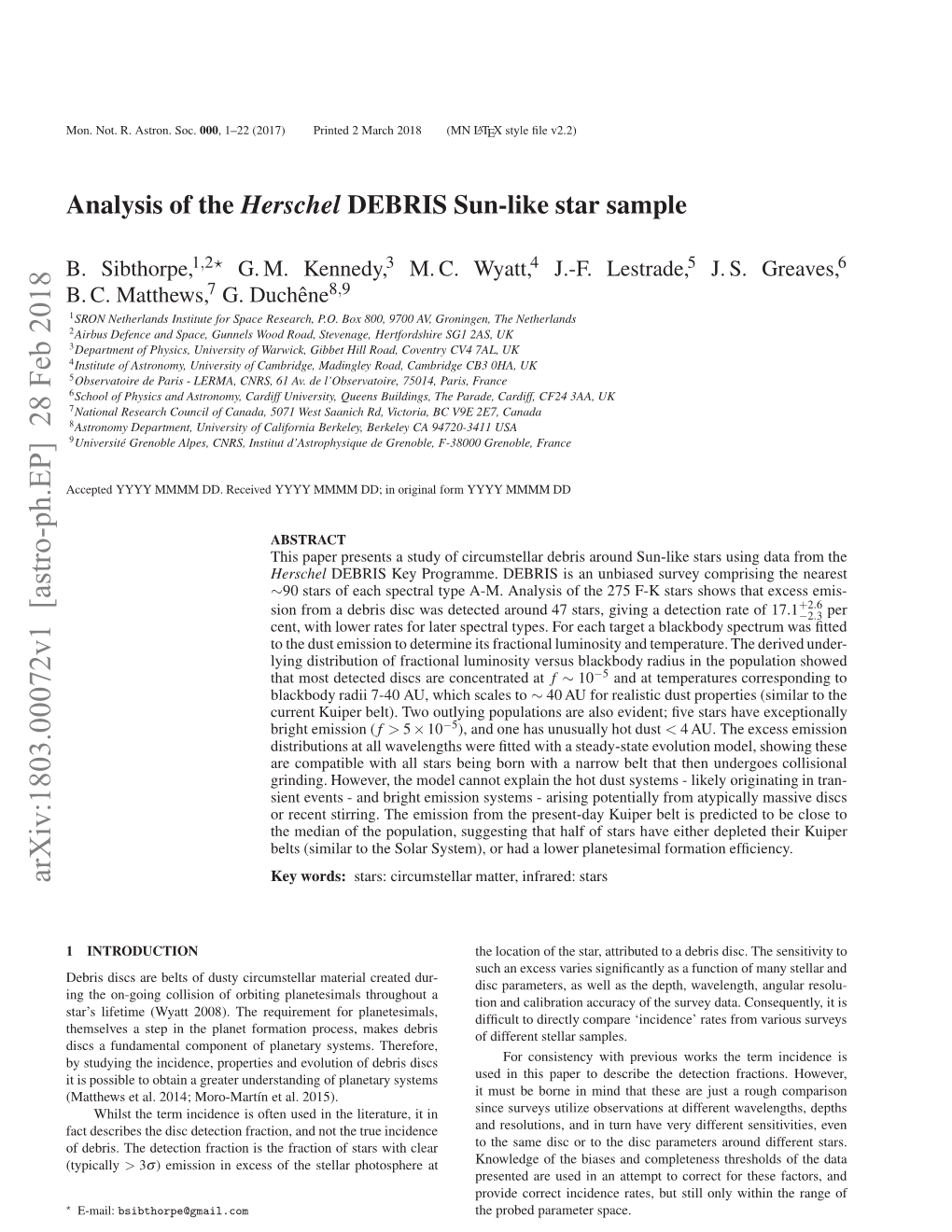 Analysis of the Herschel DEBRIS Sun-Like Star Sample