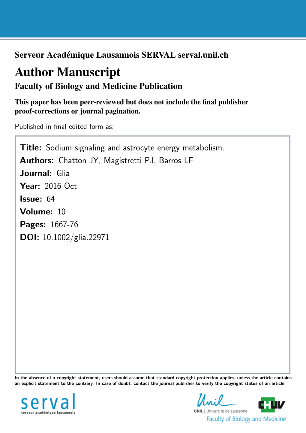 Author Manuscript Faculty of Biology and Medicine Publication