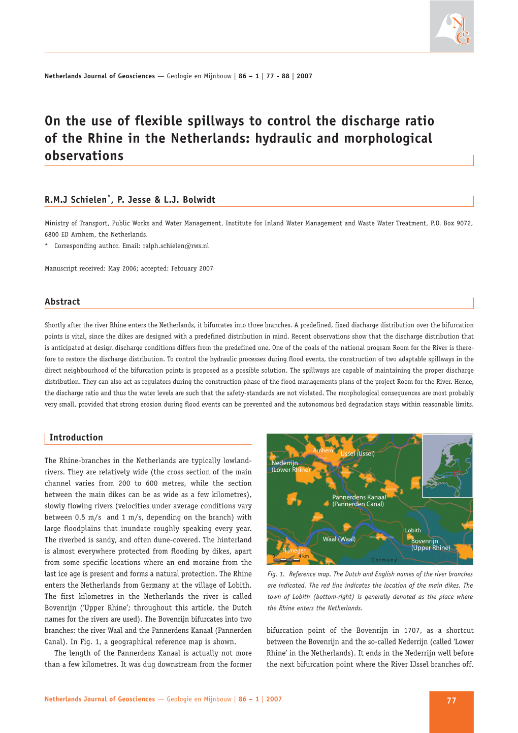 On the Use of Flexible Spillways to Control the Discharge Ratio of the Rhine in the Netherlands: Hydraulic and Morphological Observations