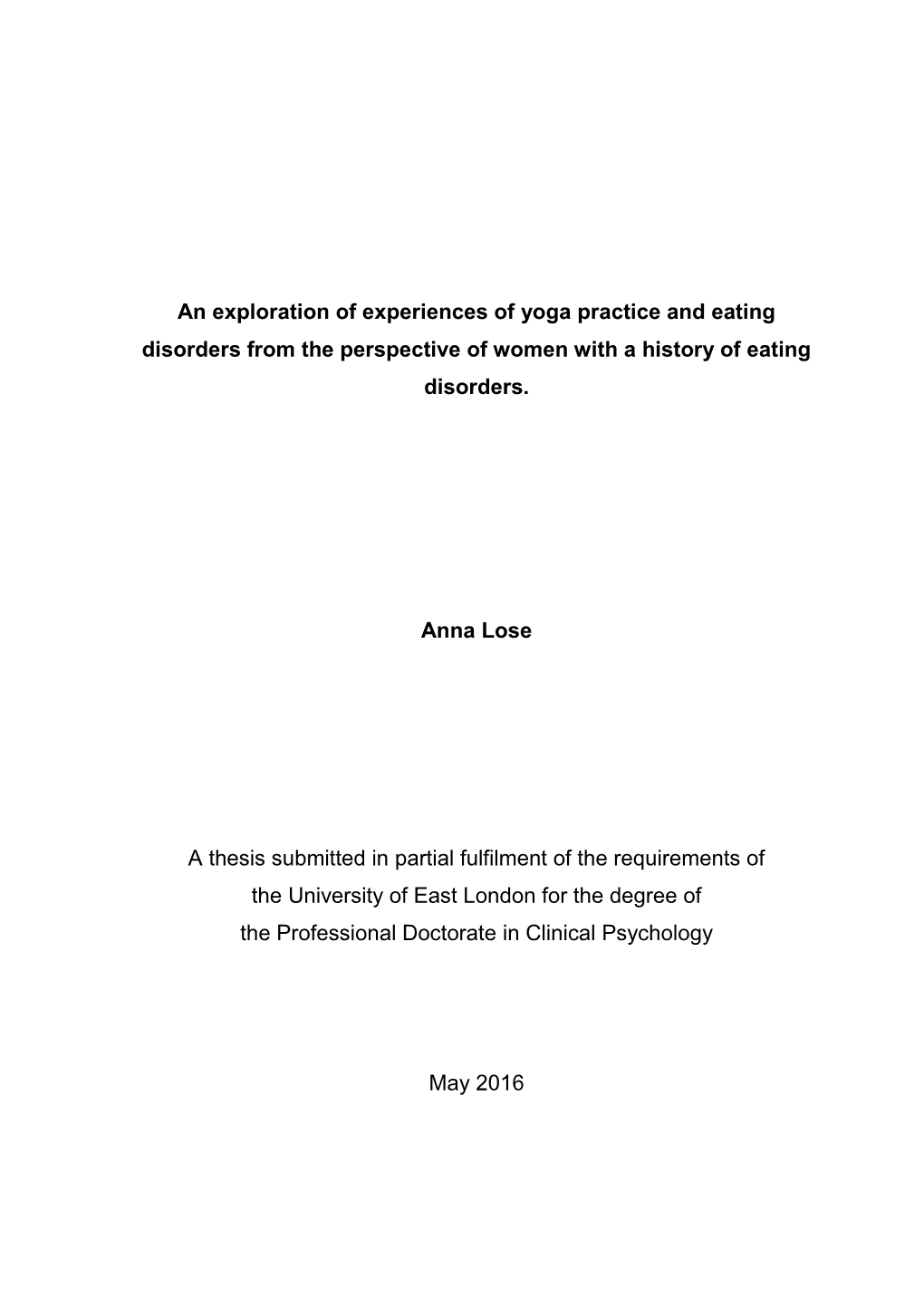 An Exploration of Experiences of Yoga Practice and Eating Disorders from the Perspective of Women with a History of Eating Disorders