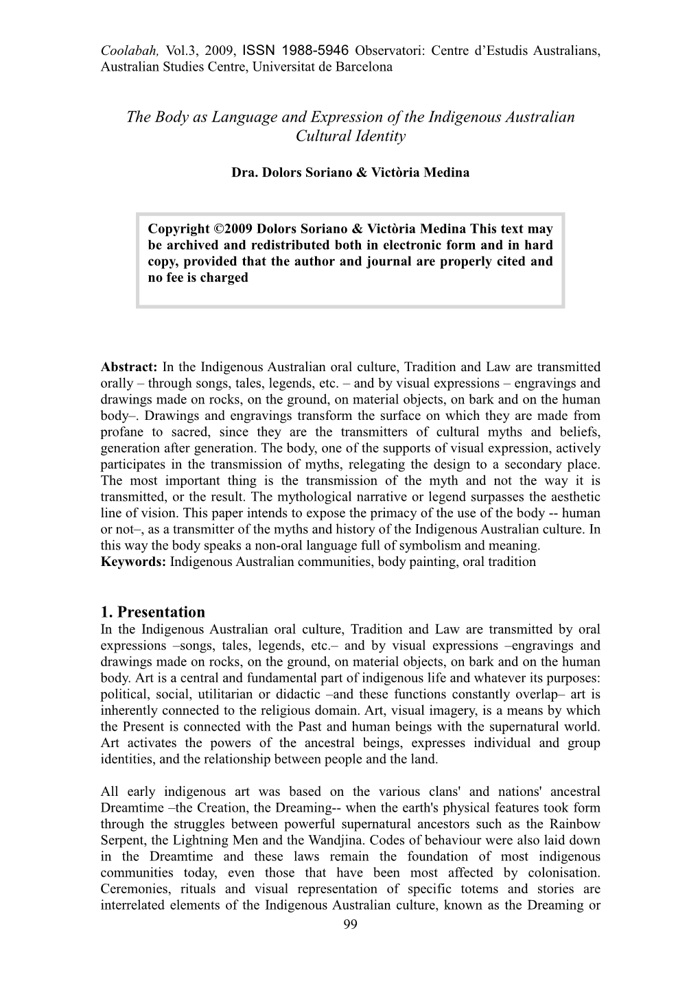 The Body As Language and Expression of the Indigenous Australian Cultural Identity