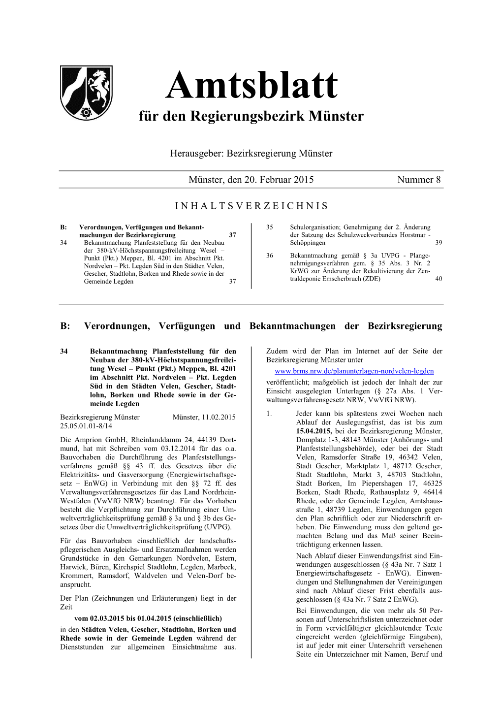 Amtsblatt Für Den Regierungsbezirk Münster