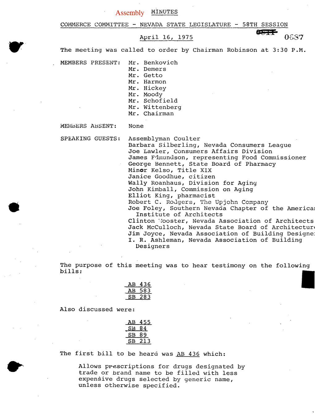 Minutes of the Assembly Committee on Commerce, 4-16-1975