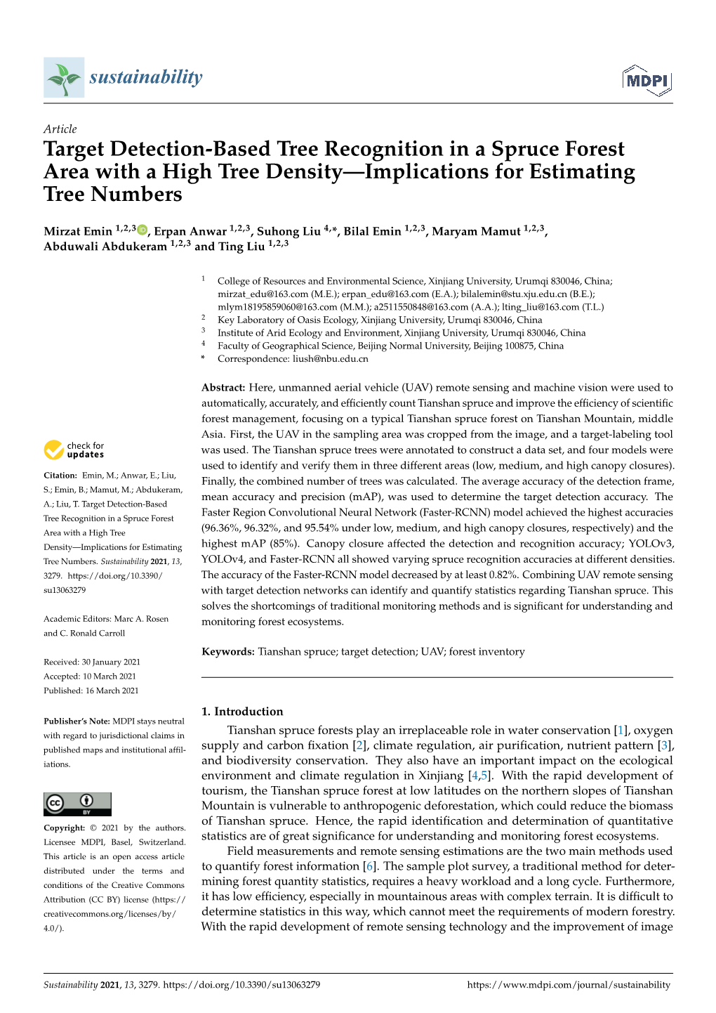 Target Detection-Based Tree Recognition in a Spruce Forest Area with a High Tree Density—Implications for Estimating Tree Numbers