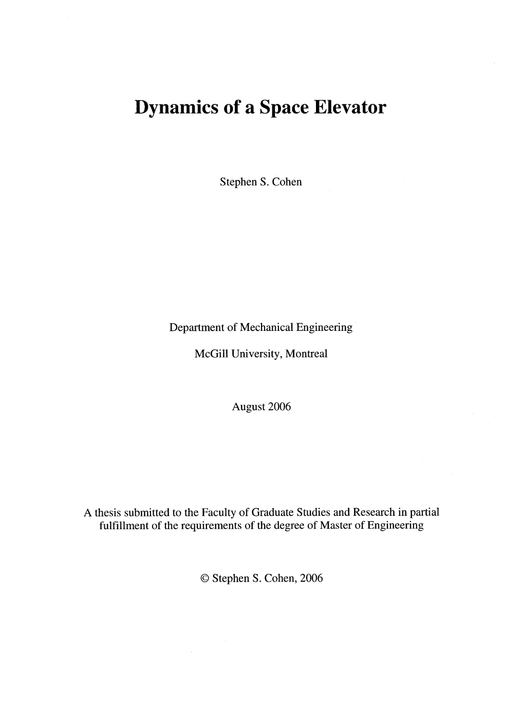 Dynamics of a Space Elevator