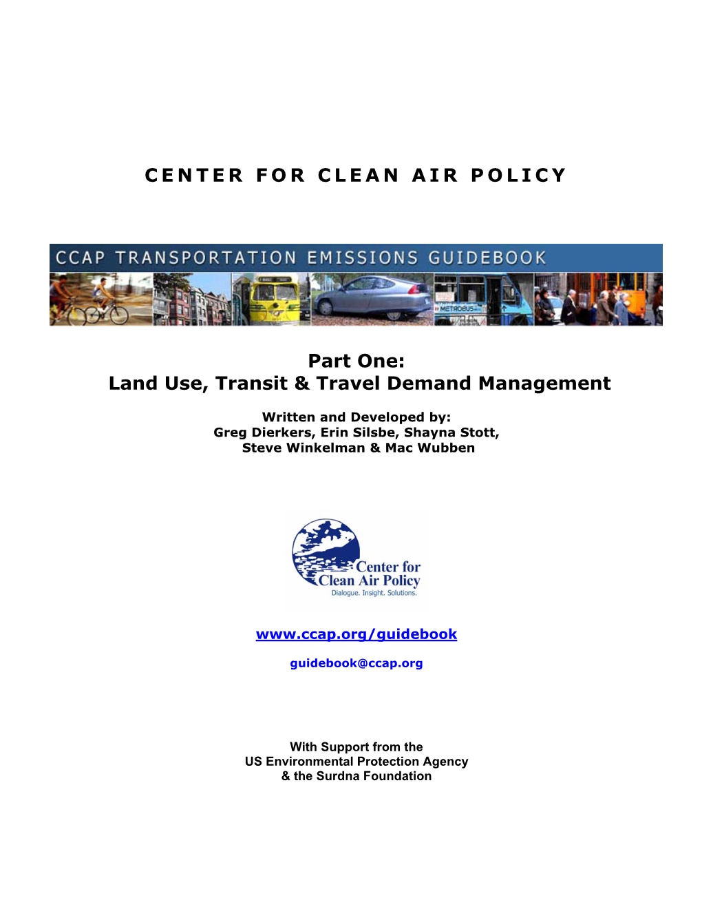 CCAP Transportation Emissions Guidebook Part One: Land Use, Transit & Travel Demand Management