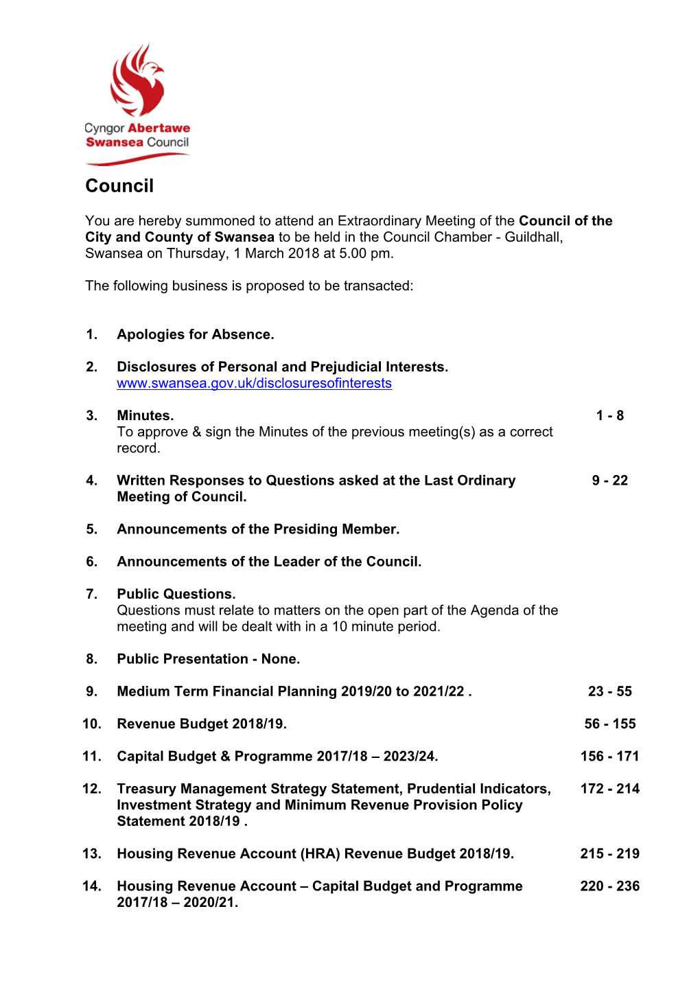 (Public Pack)Agenda Document for Council, 01/03/2018 17:00