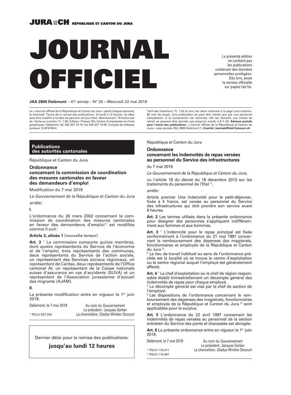 Journal Officiel No 20 Du 22.05.2019