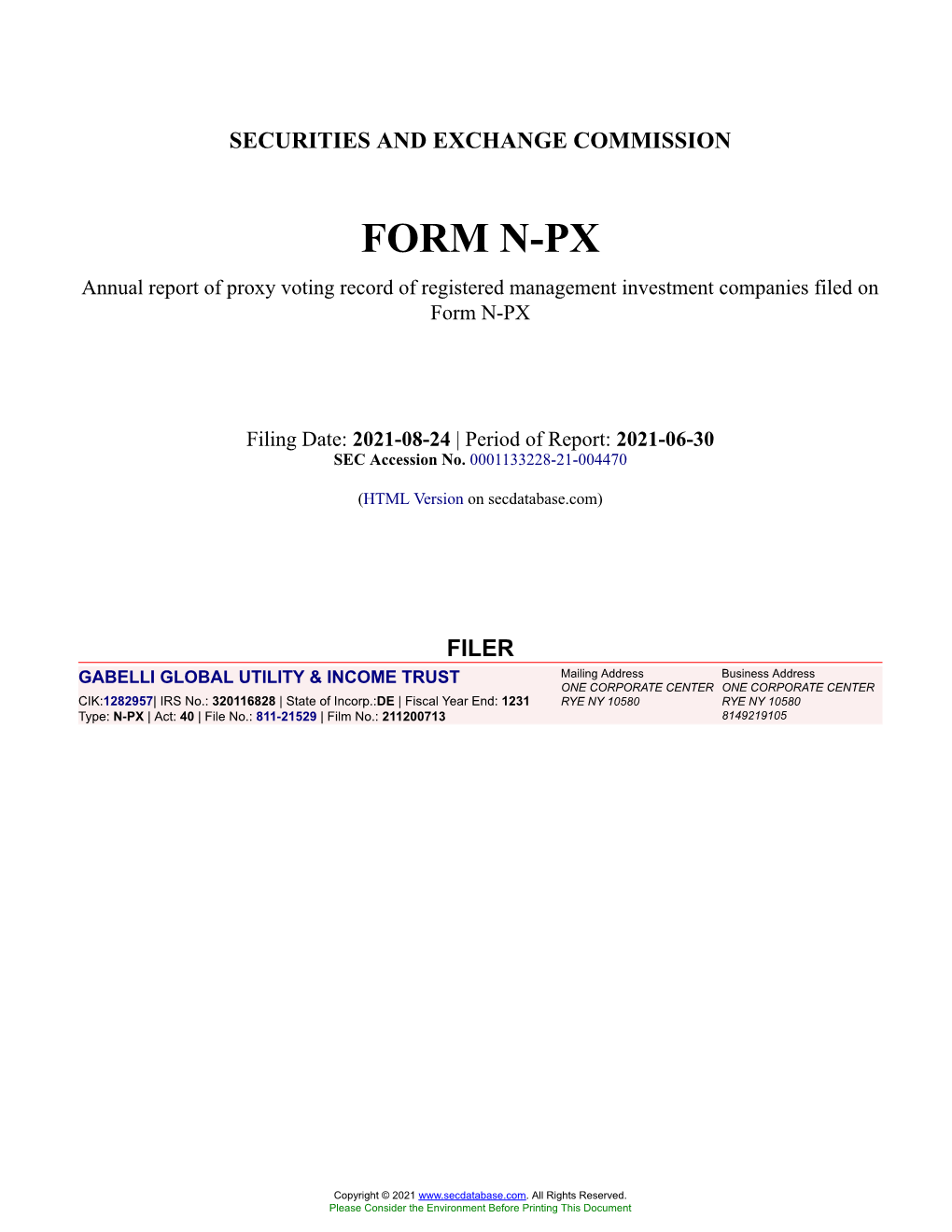 GABELLI GLOBAL UTILITY & INCOME TRUST Form N-PX Filed