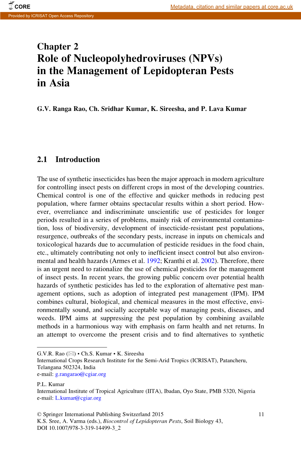 In the Management of Lepidopteran Pests in Asia
