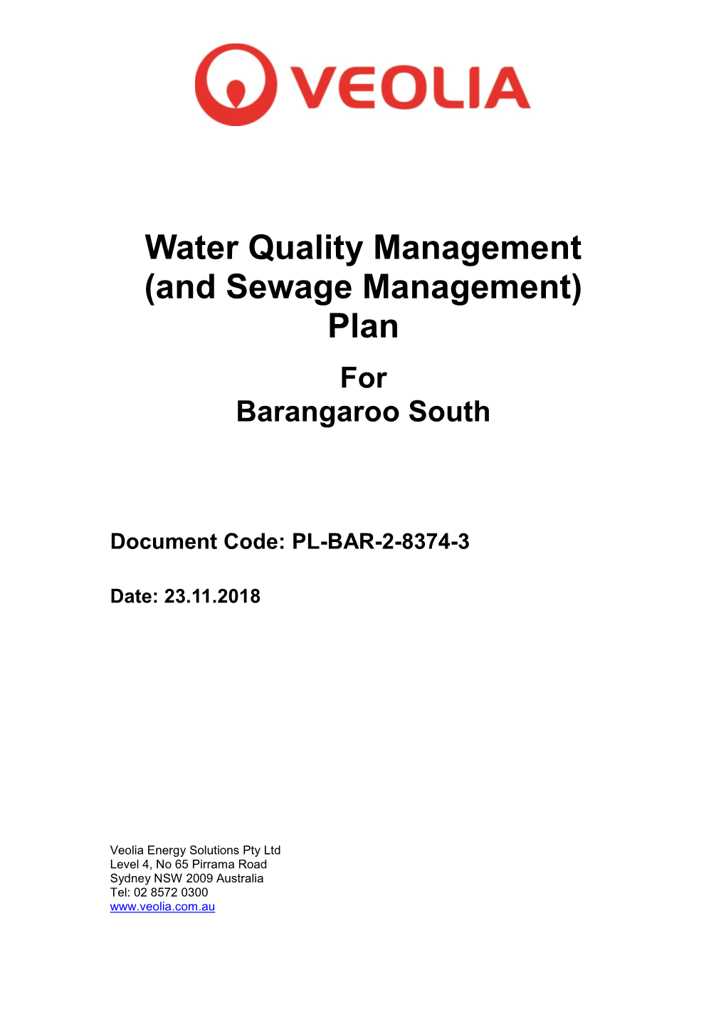 Water Quality Management (And Sewage Management) Plan