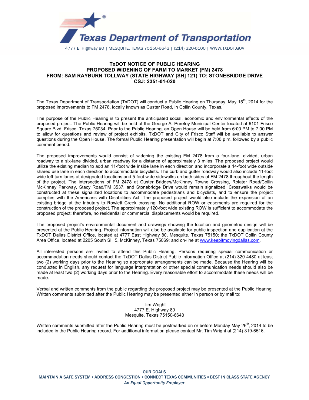 Proposed Widening of FM 2478 in Collin County