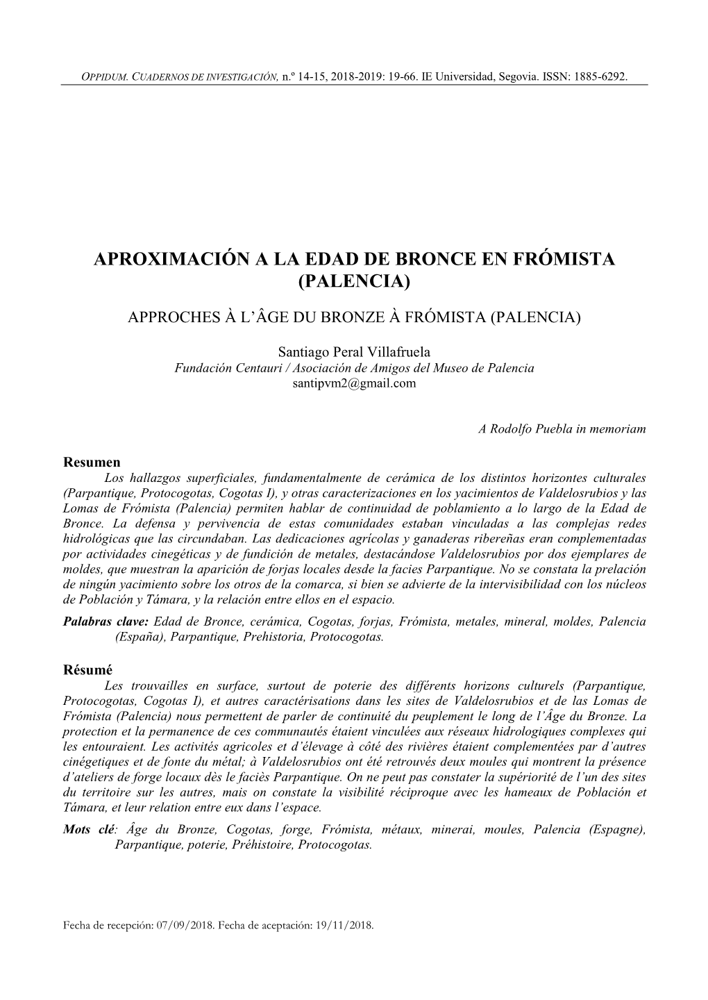 Aproximación a La Edad De Bronce En Frómista (Palencia)