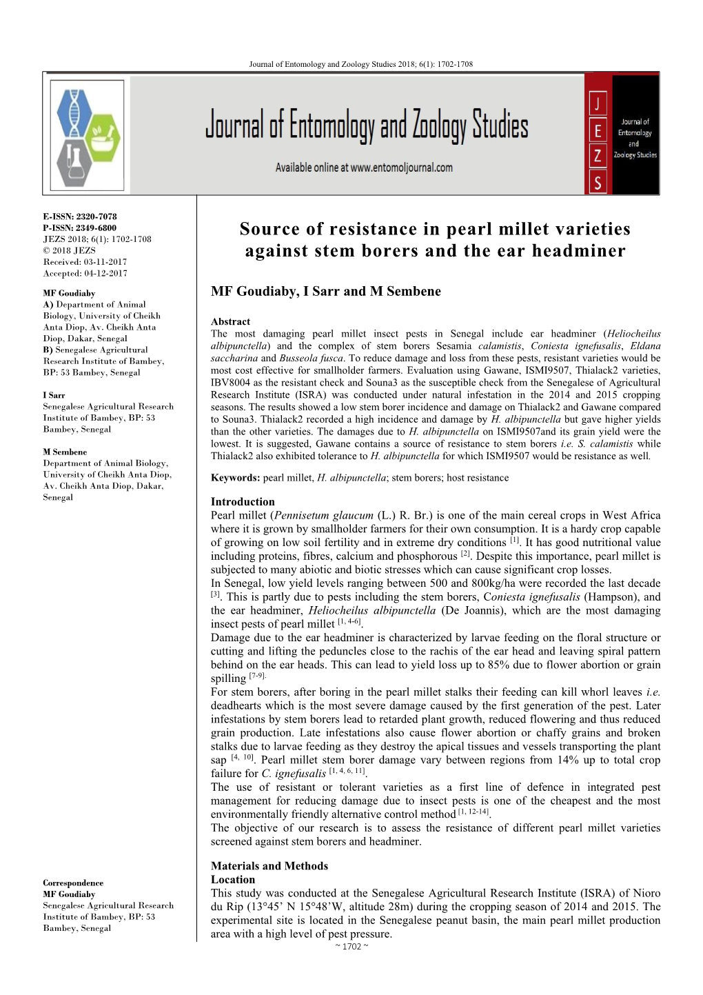 Source of Resistance in Pearl Millet Varieties Against Stem Borers And