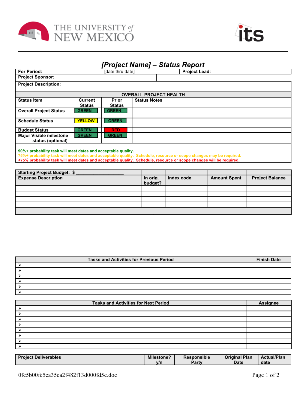 ITS Status Report Template