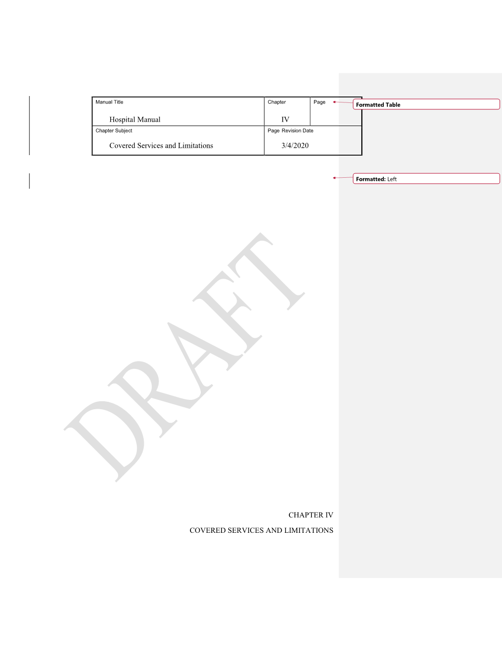 Hospital Manual IV Covered Services and Limitations 3/4/2020 CHAPTER