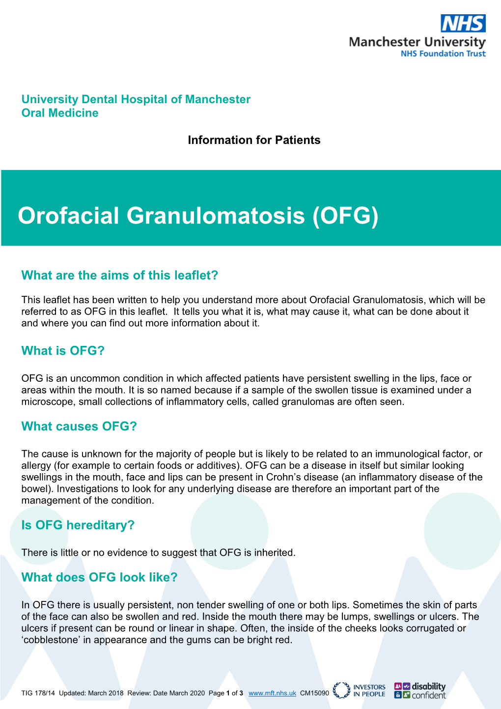 Orofacial Granulomatosis (OFG)