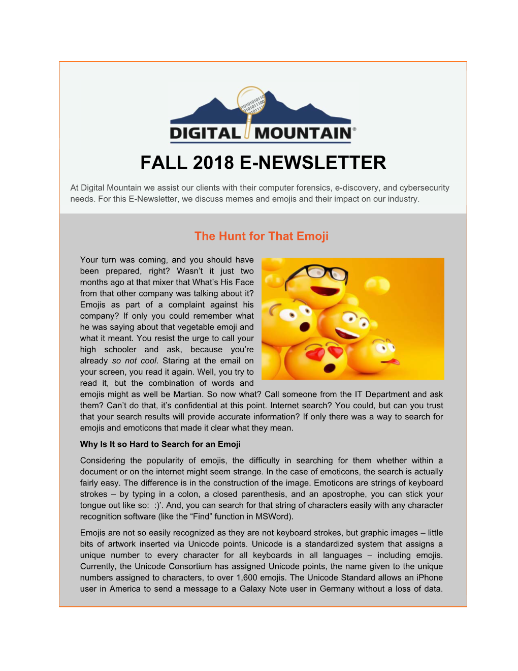 Fall 2018 E-Newsletter