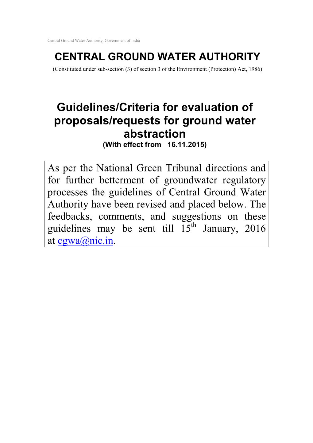 CGWA Guidelines/Criteria for Evaluation of Proposals/Requests For