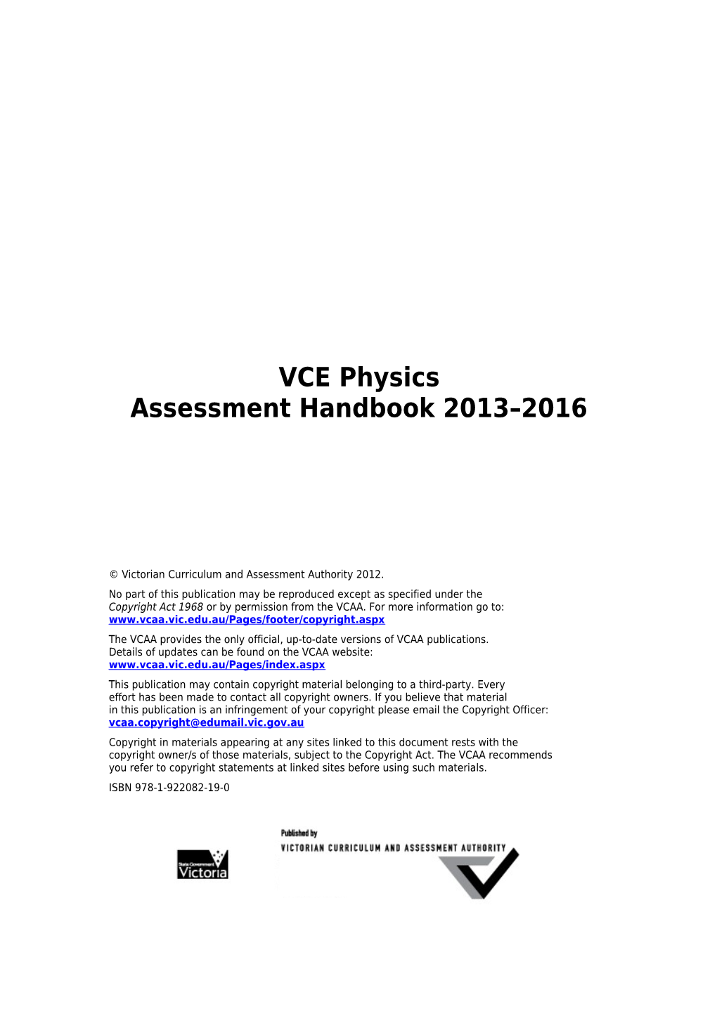 VCE Physics Assessment Handbook 2013-2016