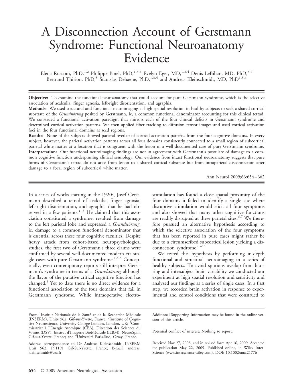 A Disconnection Account of Gerstmann Syndrome: Functional Neuroanatomy Evidence