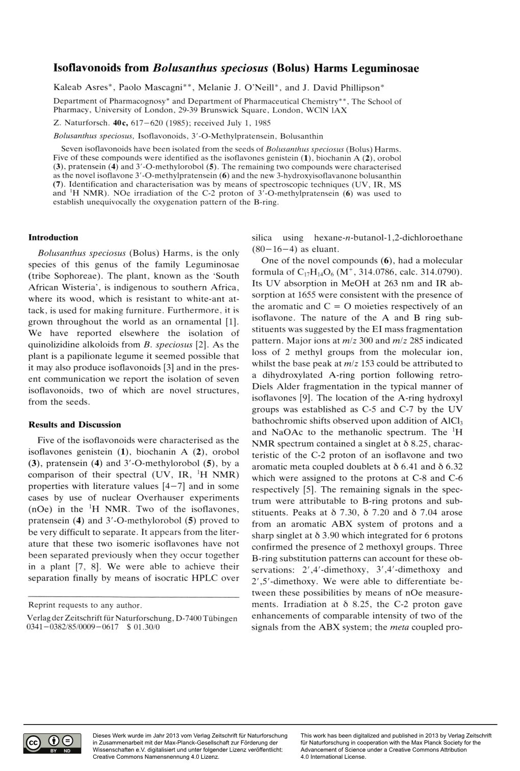 Isoflavonoids from Bolusanthus Speciosus (Bolus) Harms Leguminosae