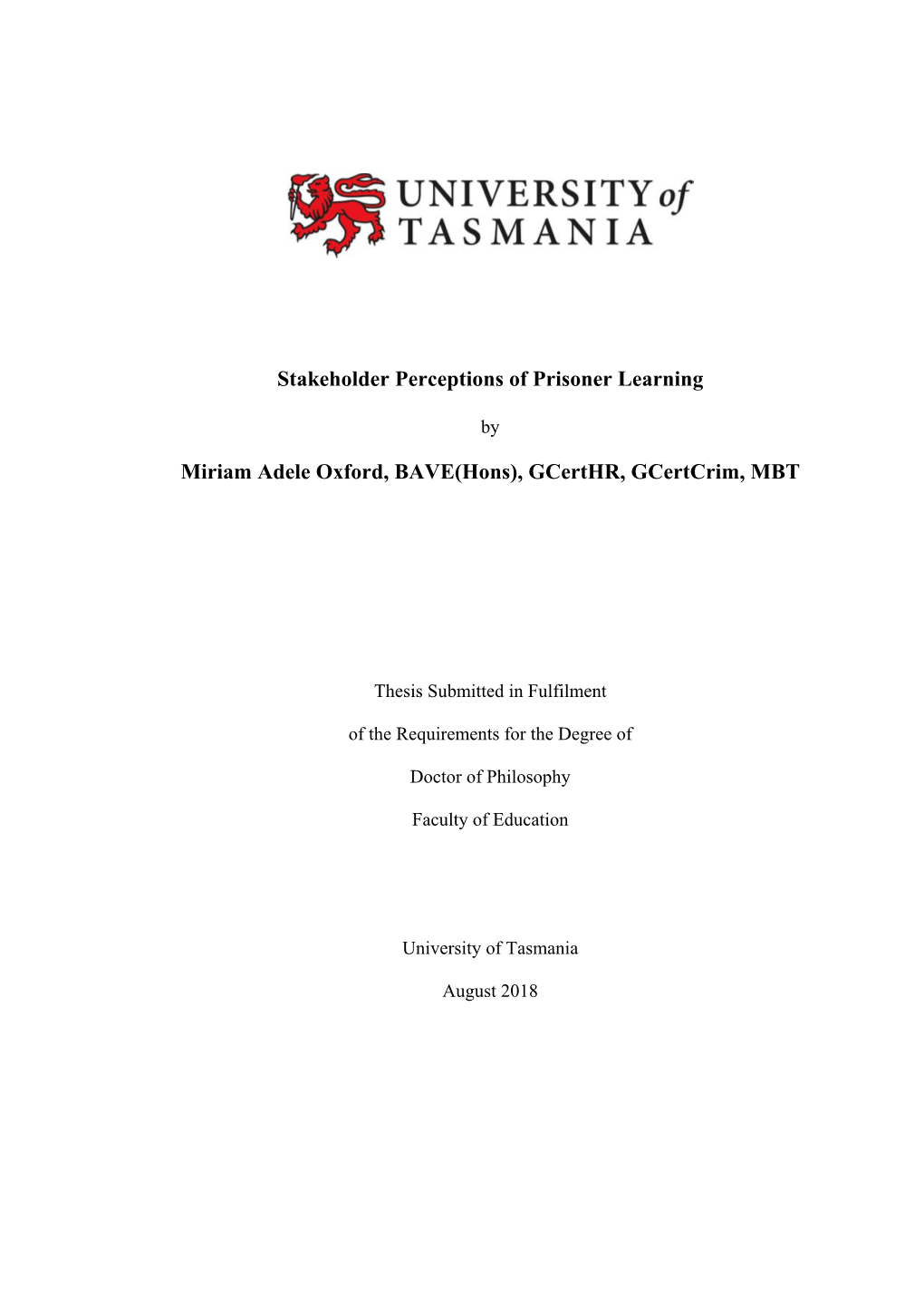 Stakeholder Perceptions of Prisoner Learning