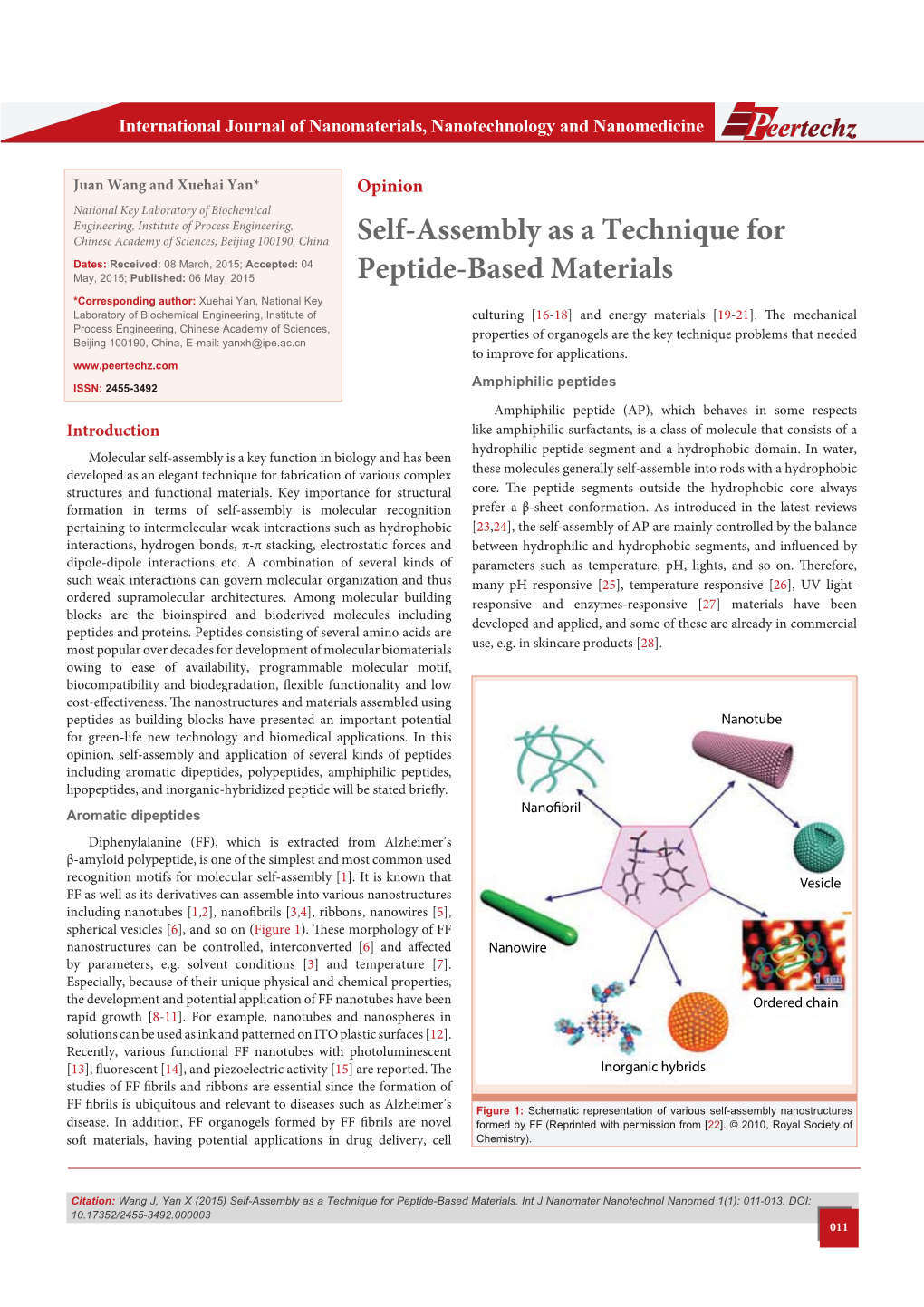 Self-Assembly As a Technique for Peptide-Based Materials