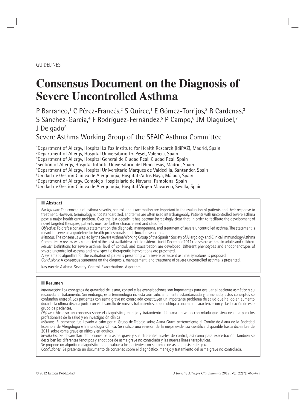 Consensus Document on the Diagnosis of Severe Uncontrolled