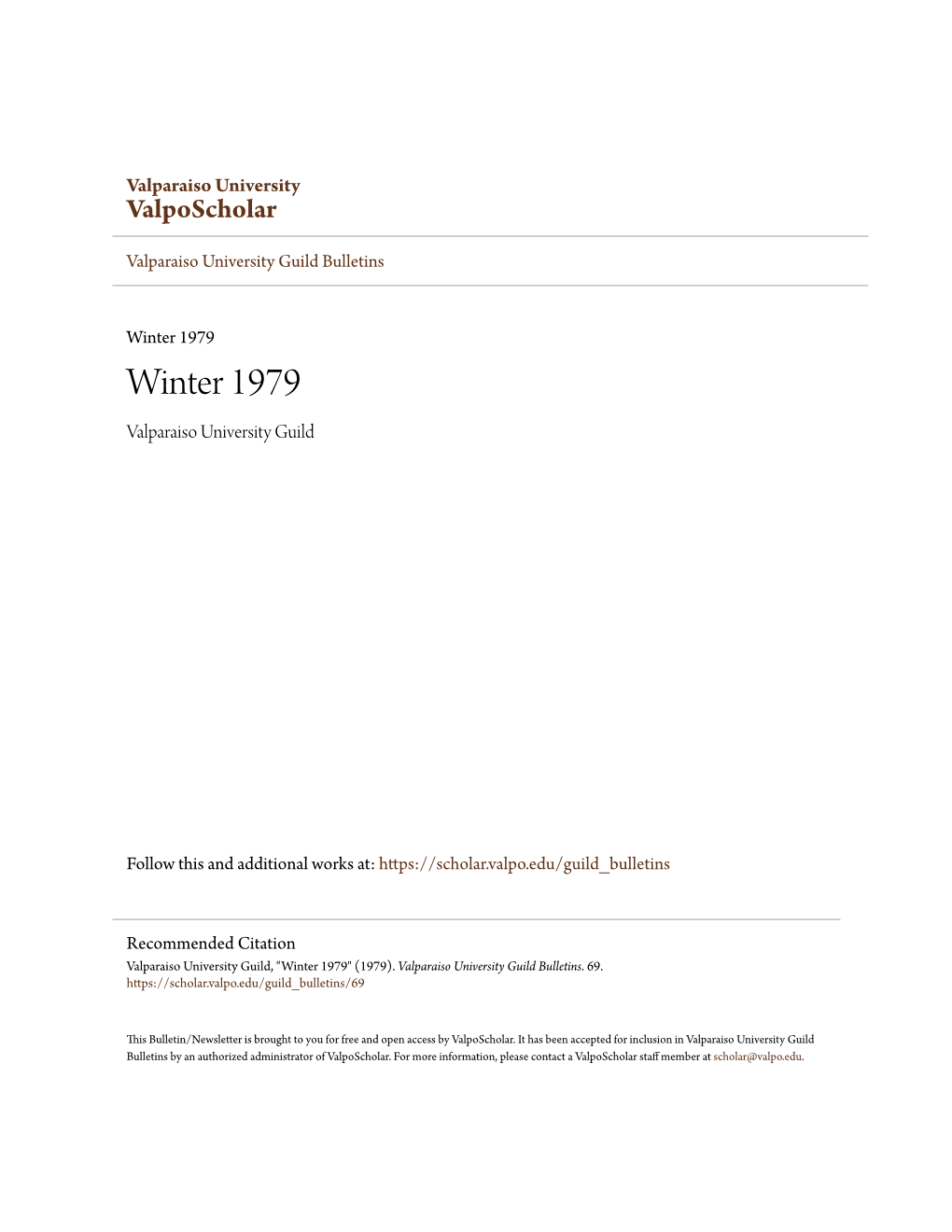 Winter 1979 Winter 1979 Valparaiso University Guild
