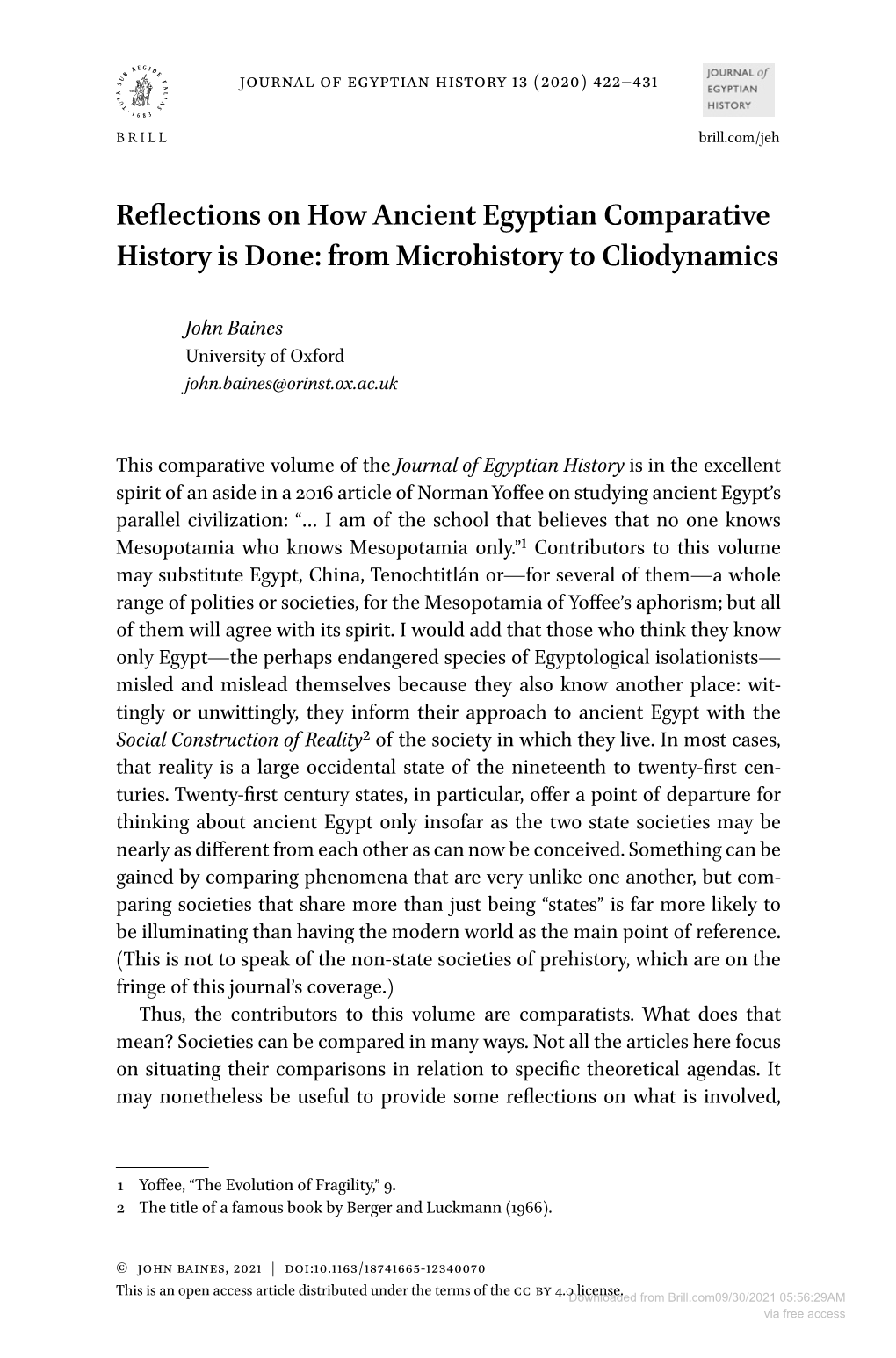 Reflections on How Ancient Egyptian Comparative History Is Done: from Microhistory to Cliodynamics