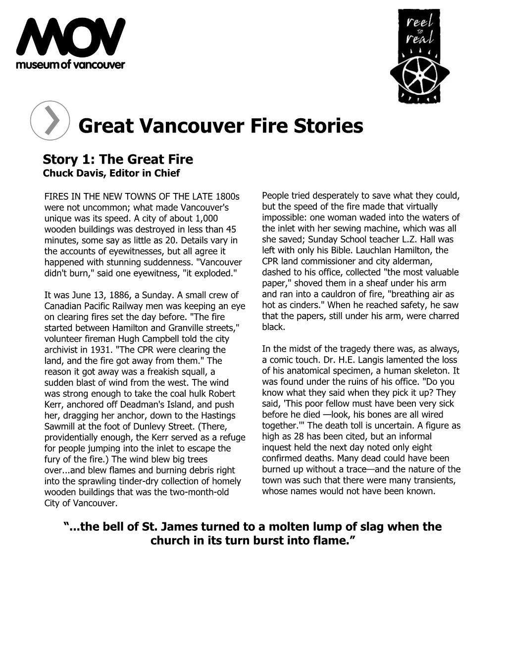 Great Vancouver Fire Stories