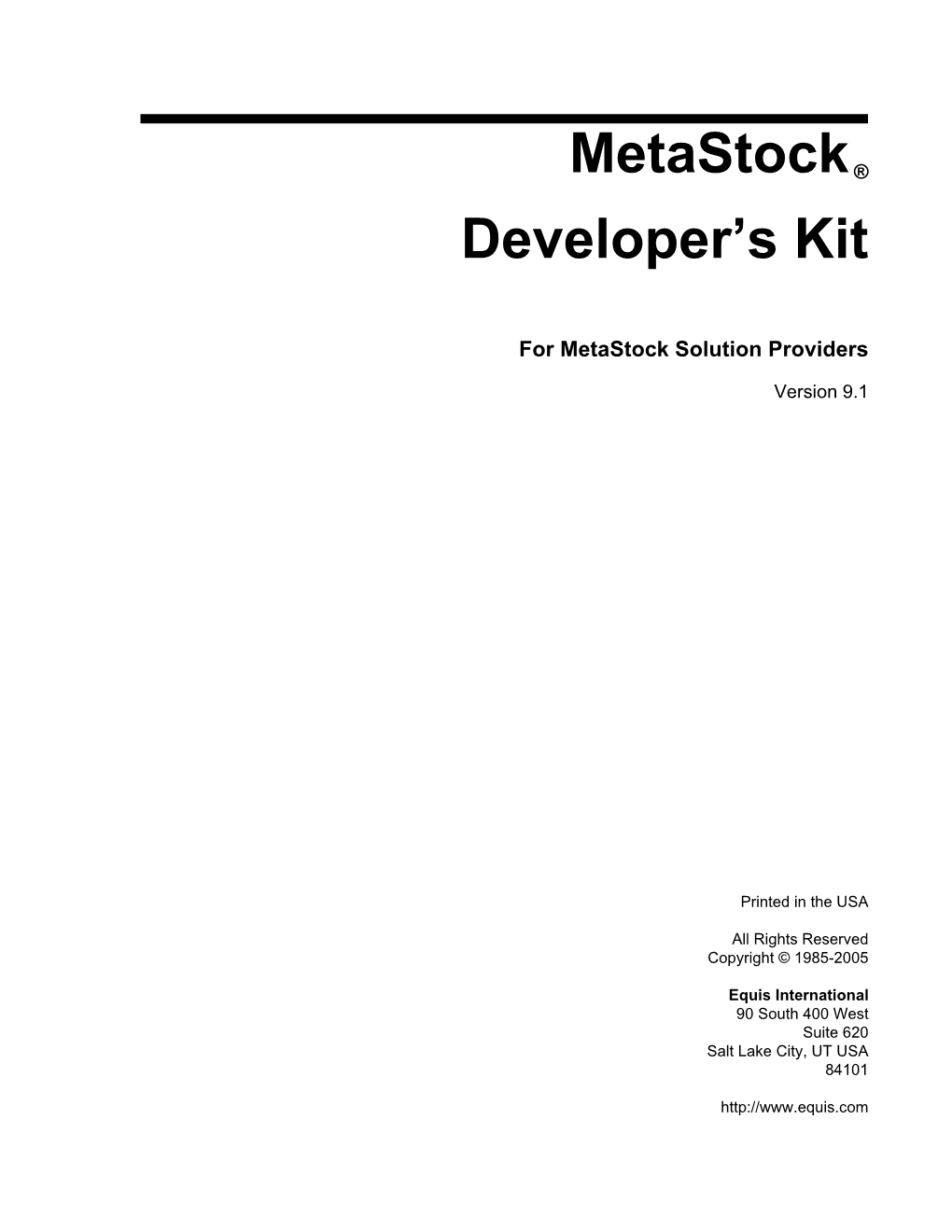 Metastock Developer's Kit for Version