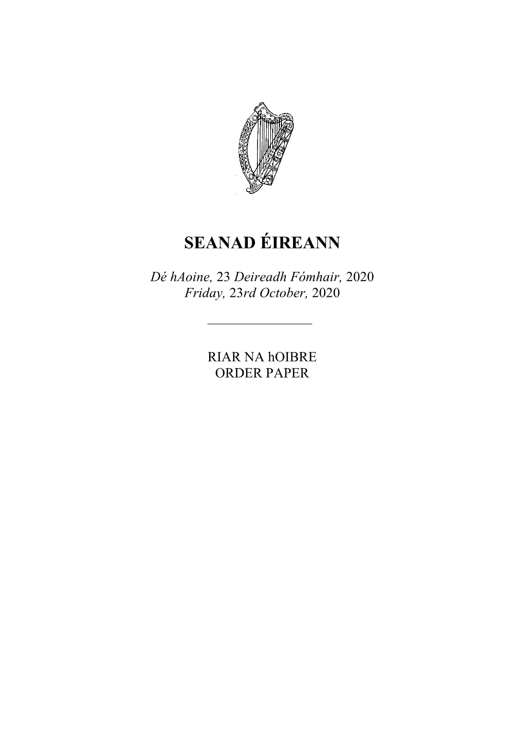 Seanad Order Paper